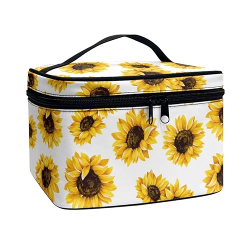 Poceacles Tragbare Make-up-Tasche, Kosmetiktasche für Damen und Mädchen, multifunktionaler Kulturbeutel, Organizer für Reise-Zubehör, Weiße Sonnenblume, Einheitsgröße von Poceacles