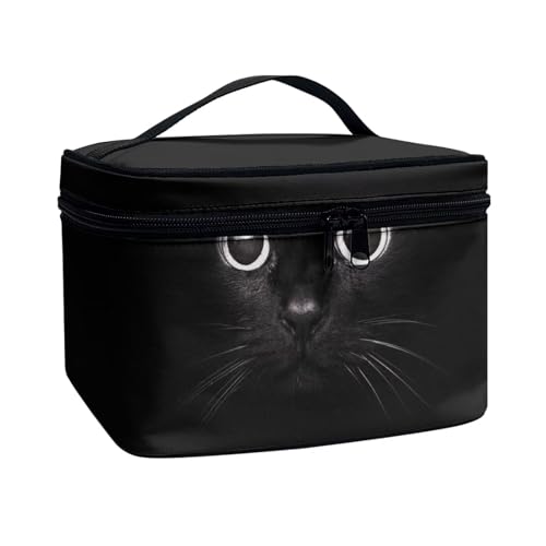 Poceacles Tragbare Make-up-Tasche, Kosmetiktasche für Damen und Mädchen, multifunktionaler Kulturbeutel, Organizer für Reise-Zubehör, schwarze katze, Einheitsgröße von Poceacles