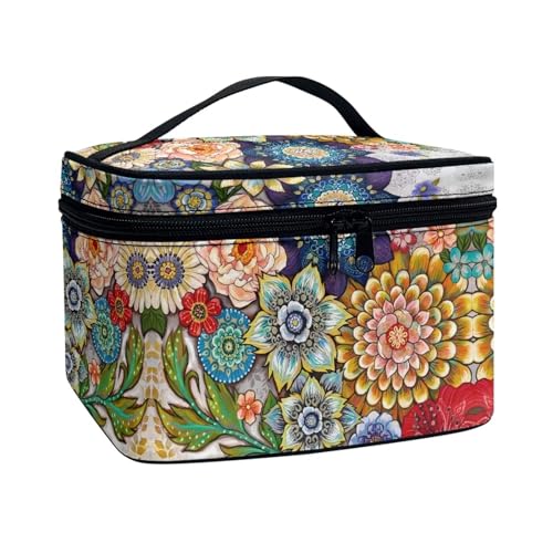 Poceacles Tragbare Make-up-Tasche mit großem Fassungsvermögen, Reise-Kosmetiktasche für Damen und Mädchen, Make-up-Pinsel-Etui, Kulturbeutel mit Reißverschluss, Bohemia-Mandala, Einheitsgröße von Poceacles