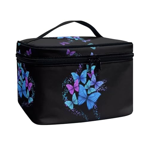 Poceacles Tragbare Make-up-Tasche mit großem Fassungsvermögen, Reise-Kosmetiktasche für Damen und Mädchen, Make-up-Pinsel-Etui, Kulturbeutel mit Reißverschluss, Buttefly Floral, Einheitsgröße von Poceacles