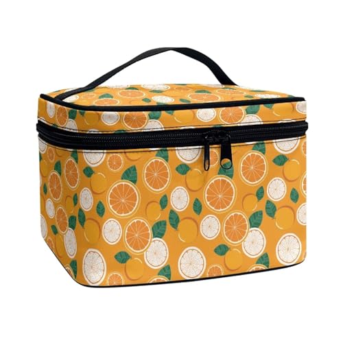 Poceacles Tragbare Make-up-Tasche mit großem Fassungsvermögen, Reise-Kosmetiktasche für Damen und Mädchen, Make-up-Pinsel-Etui, Kulturbeutel mit Reißverschluss, Orangenes Blatt, Einheitsgröße von Poceacles