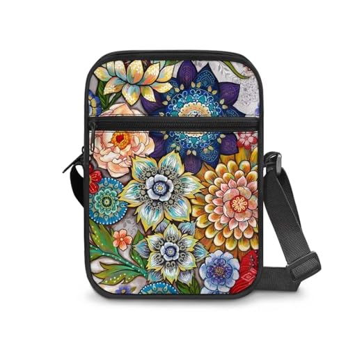 Poceacles Trendige kleine Umhängetasche, Kuriertasche für Herren und Damen, Geldbörse, Crossbody-Tasche, Reißverschluss, mit verstellbarem Riemen, Bohemia-Mandala, Einheitsgröße von Poceacles