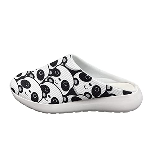 Poceacles Weiche, atmungsaktive Pantoletten-Schuhe für Damen, rutschfeste, rückenfreie Wanderschuhe, weiche, bequeme Slip-on-Garten-Clogs, Niedlicher Panda, Schwarz und Weiß, 36 EU von Poceacles