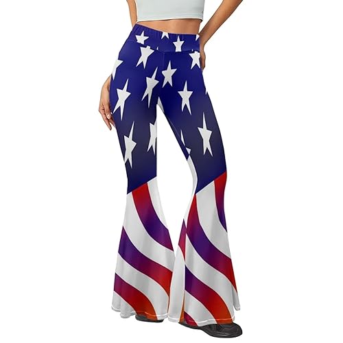 Poceacles Workout-Leggings für Damen, Stretch, ausgestellte Hose für Sport, Laufen, Fitness, Bauchkontrolle, Yogahose, Übergröße, USA Flagge Sterne, S Lange von Poceacles