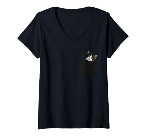 Damen Katzentasche guckt süße Katze in der Tasche T-Shirt mit V-Ausschnitt Damen Katzentasche guckt süße Katze in der Tasche T-Shirt mit V-Ausschnitt von Pocket Cat Merch