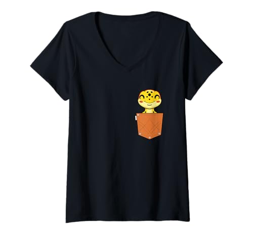 Damen Niedlicher Leoparden-Gecko in der Tasche für Kinder und Kleinkinder T-Shirt mit V-Ausschnitt Damen Niedlicher Leoparden-Gecko in der Tasche für Kinder und Kleinkinder T-Shirt mit V-Ausschnitt von Pocket Leopard Gecko Cute Animal Lover Kids
