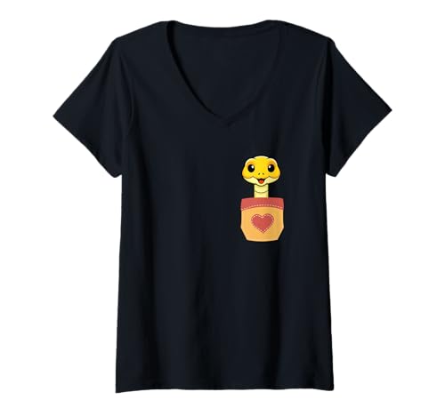 Damen Niedliche kleine Schlange in der Tasche für Reptilien-Fans T-Shirt mit V-Ausschnitt von Pocket Snake Cute Reptile Lover Baby