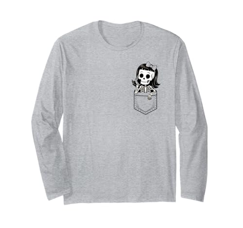 Mädchen Skelett in Tasche Niedlich Halloween Herbst Humor Langarmshirt Mädchen Skelett in Tasche Niedlich Halloween Herbst Humor Langarmshirt von Pocket Tee Funny