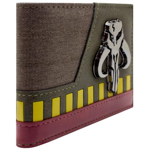 PocketGear Galaktischer Kopfgeldjäger-Helm Metallisches Emblem Geldbörse/Geldbeutel Bi-Fold Ausweis- & Kartenhalter, Grün von PocketGear