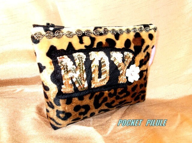 Schminktasche" Leopardenstoff, Braun, Gold von PocketPilule