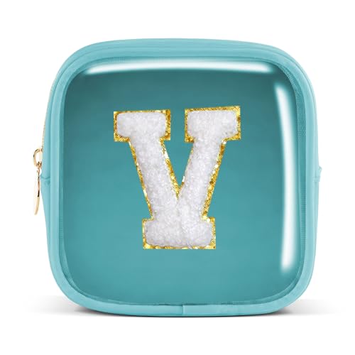 Pocmimut Personalisierte Make-up-Tasche, Kosmetiktasche, Kulturbeutel für Mutter, Frau, Lehrer, 18. Geburtstag, Geschenk für Mädchen, A, Mini-Blau, Mini, V von Pocmimut