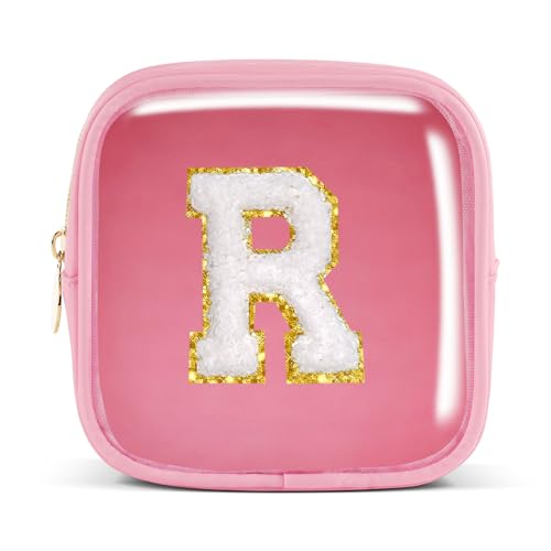 Pocmimut Make-up-Tasche, personalisierbar, Reise-Kulturbeutel, trendiges Geschenk für Zwillings- und Teenager-Mädchen, Freundin, Lehrer und Mutter, Mini-Pink, Mini, R von Pocmimut