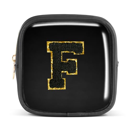 Pocmimut Make-up-Tasche, personalisierbar, Reise-Kulturbeutel, trendiges Geschenk für Zwillings- und Teenager-Mädchen, Freundin, Lehrer und Mutter, Mini-Schwarz, Mini, F von Pocmimut