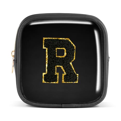 Pocmimut Personalisierte Make-up-Tasche, Kosmetiktasche, Kulturbeutel für Mutter, Frau, Lehrer, 18. Geburtstag, Geschenk für Mädchen, A, Mini-Schwarz, Mini, R von Pocmimut