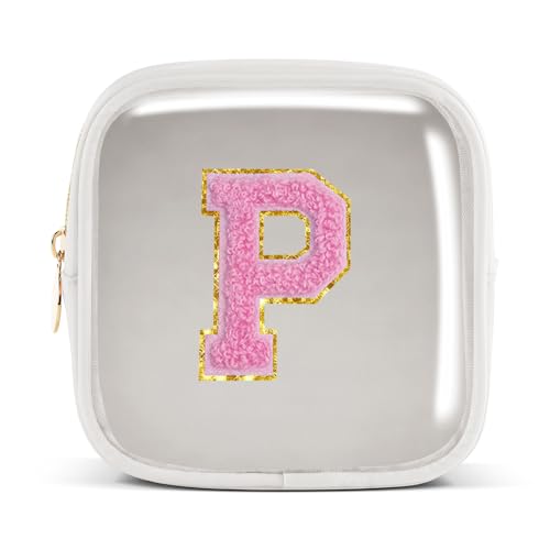 Pocmimut Personalisierte Make-up-Tasche, Kosmetiktasche, Kulturbeutel für Mutter, Frau, Lehrer, 18. Geburtstag, Geschenk für Mädchen, A, Mini-Weiß, Mini, P von Pocmimut