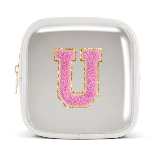 Pocmimut Make-up-Tasche, personalisierbar, Reise-Kulturbeutel, trendiges Geschenk für Zwillings- und Teenager-Mädchen, Freundin, Lehrer und Mutter, Mini-Weiß, Mini, U von Pocmimut