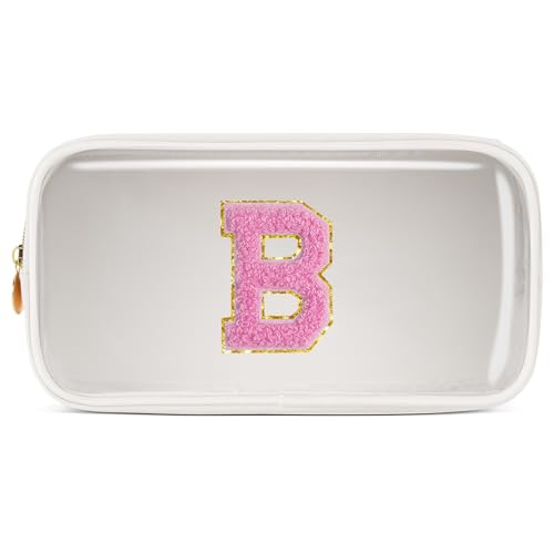 Pocmimut Make-up-Tasche, personalisierbar, Reise-Kulturbeutel, trendiges Geschenk für Zwillings- und Teenager-Mädchen, Freundin, Lehrer und Mutter, kleinweiß, Small, B von Pocmimut