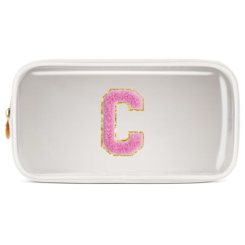 Pocmimut Make-up-Tasche, personalisierbar, Reise-Kulturbeutel, trendiges Geschenk für Zwillings- und Teenager-Mädchen, Freundin, Lehrer und Mutter, kleinweiß, Small, C von Pocmimut