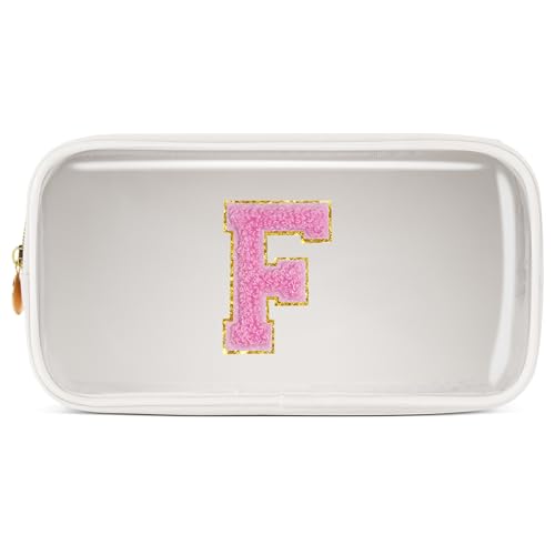 Pocmimut Make-up-Tasche, personalisierbar, Reise-Kulturbeutel, trendiges Geschenk für Zwillings- und Teenager-Mädchen, Freundin, Lehrer und Mutter, kleinweiß, Small, F von Pocmimut