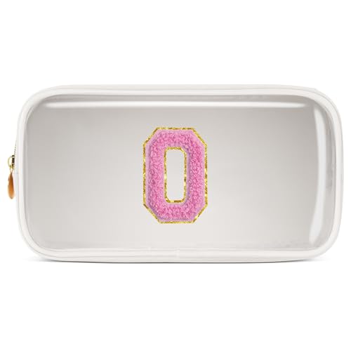 Pocmimut Make-up-Tasche, personalisierbar, Reise-Kulturbeutel, trendiges Geschenk für Zwillings- und Teenager-Mädchen, Freundin, Lehrer und Mutter, kleinweiß, Small, O von Pocmimut