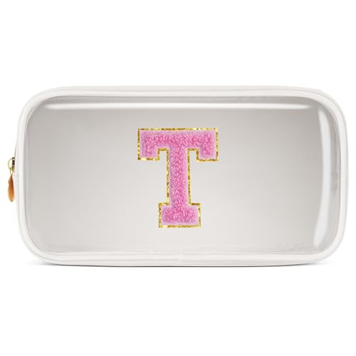 Pocmimut Make-up-Tasche, personalisierbar, Reise-Kulturbeutel, trendiges Geschenk für Zwillings- und Teenager-Mädchen, Freundin, Lehrer und Mutter, kleinweiß, Small, T von Pocmimut