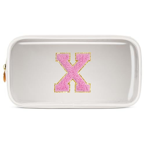 Pocmimut Make-up-Tasche, personalisierbar, Reise-Kulturbeutel, trendiges Geschenk für Zwillings- und Teenager-Mädchen, Freundin, Lehrer und Mutter, kleinweiß, Small, X von Pocmimut