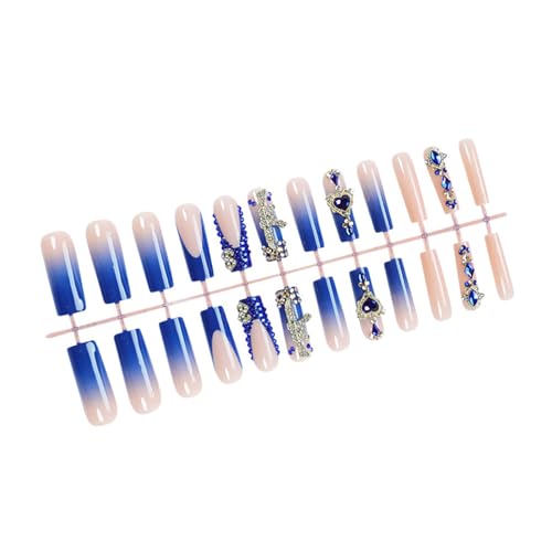 24 Stück Künstliche Nägel Mit Strasssteinen Künstliche Nägel Französische Spitze Zum Aufkleben Langer Sarg Zum Aufdrücken Der Nägel Für Frauen von Pocoiau