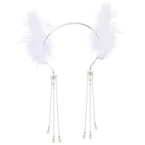 Haar-Accessoires, weißes pelziges Haarband mit langem Kopfschmuck für Damen und Mädchen von Pocoiau