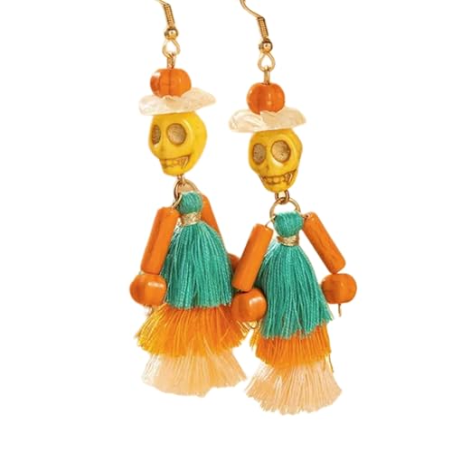 Halloween-Totenkopf-Ohrringe mit Rosenblüten und Quasten für Damen, Party-Schmuck, Halloween-Ohrschmuck, Zubehör, multifunktionale Partykleidung, Einheitsgröße, Wie beschrieben, Wie beschrieben von Pocoiau