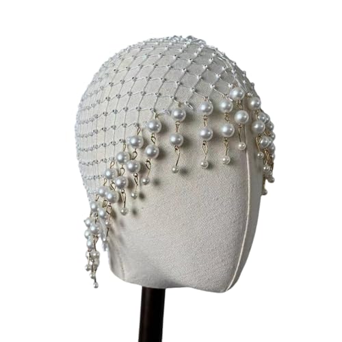 Handgefertigte Perlen Quasten Kopfschmuck Stilvolle Perlen Quasten Haarschmuck für Frauen Hut für Partys und Hochzeiten von Pocoiau