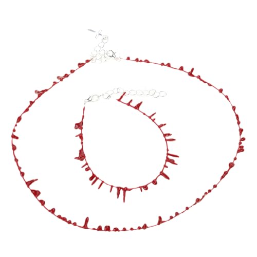Pocoiau 2pcs/Set Rotes Blut Drop Armband Halskette Männer Und Frauen Mode Neuartiges Armband Gekreuztes Offenes Armband Dünnes Handseil von Pocoiau