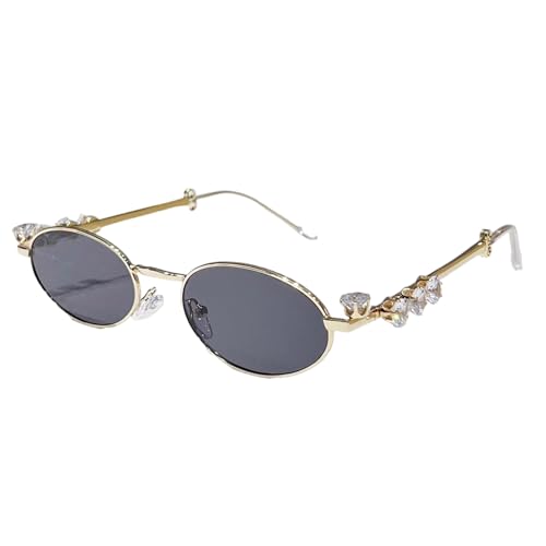 Pocoiau Dekorative Strass-Brillen, Trendsetter für Urlaubskleid, Metall, ovaler Rahmen, Retro-Stil, modisch, trendig, stilvolle Sonnenbrille, Goldgrau Pocoiau Dekorative Strass-Brillen, Trendsetter für Urlaubskleid, Metall, ovaler Rahmen, Retro-Stil, modisch, trendig, stilvolle Sonnenbrille, Goldgrau von Pocoiau