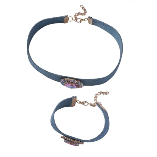 Pocoiau Denims Blue Fabric Choker Armband Ohrringe Für Trendige Frauen Modische Schmuck Set Handgefertigte Partyzubehör Handgefertigte Ohrringkragen Combo von Pocoiau