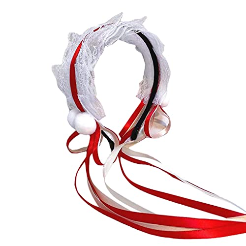 Pocoiau Mädchen-Haarreif aus Spitze, Schleifen, verziert mit langem Kopfschmuck, Dienstmädchen-Kopfbedeckung, Anime-Cosplay-Stirnband von Pocoiau
