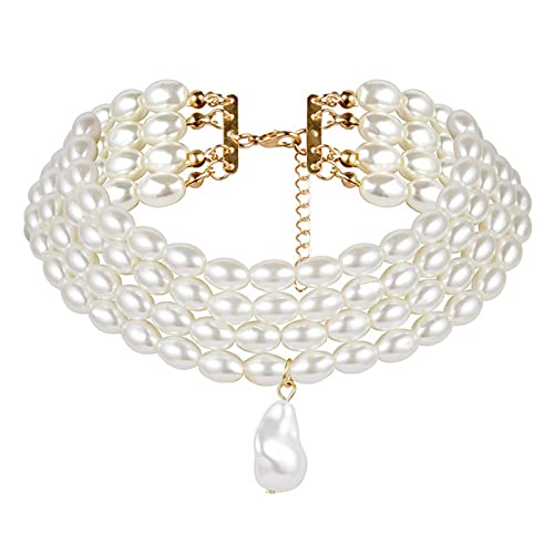 Pocoiau Mehrschichtiger Perlenkette Vintage Imitation Perle Halshalskette Multi Strang Perlenhalshöhe Halsketten Hochzeit Schmuck von Pocoiau