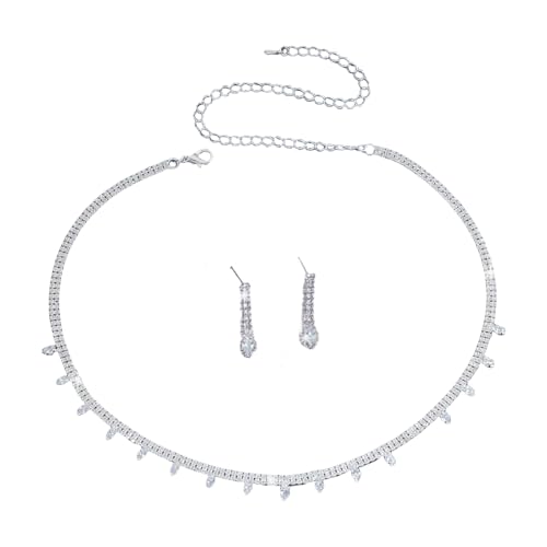 Pocoiau Strasssteine ​​Braut Halskette Und Ohrring Set Elegante Hochzeit Halskette Ohrring Schmuck Set Mit Strasssteinen Ohrringe Schmuck von Pocoiau