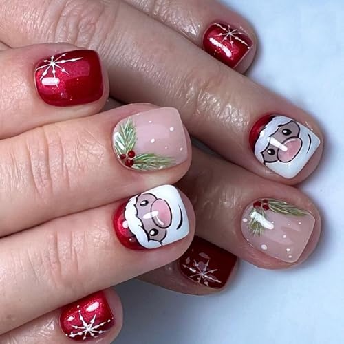 Santa Full Covers Stick On Nails Christmas Press On Nails Snowflakes False Nails Artificial Nails Manicures Supply von Pocoiau