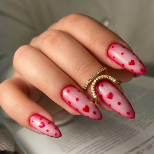 Stilettos Mandel Press on Nails Valentine French Fake Nails Acryl Künstliche Nägel Kleber auf Nägel Frauen von Pocoiau