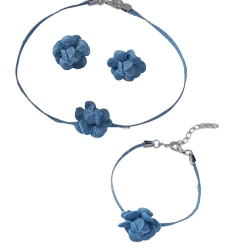 Vielseitige Denim-Halskette und Ohrringe, modischer Schmuck, Party, Ornament, modisches Statement für legere Anlässe, würzige Mädchenmode, Einheitsgröße, Wie beschrieben, Wie beschrieben von Pocoiau