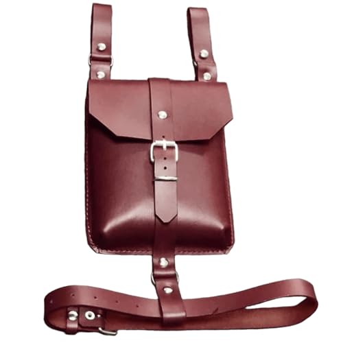 Vintage Mittelalter Leder Gürteltasche Oberschenkeltaschen mit verstellbarem Beingürtel Mittelalter Leder Hüfttasche für Frauen Halloween, rot von Pocoiau