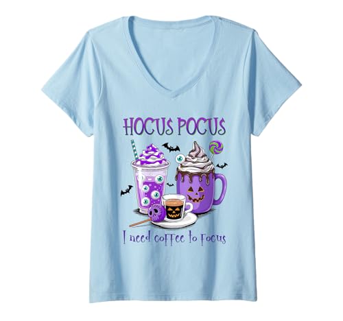 Damen Pocus Hocus Kaffee Getränke Shirt Hocus I Need Coffee T-Shirt mit V-Ausschnitt von Pocus Hocus Coffee Drinks Tee Shirts for