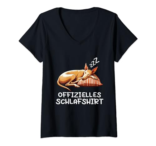 Damen Offizielles Schlafshirt Podenco Ibicenco Podencobesitzer T-Shirt mit V-Ausschnitt von Podencoliebhaber Podenco motiv mit Podencos Hunde