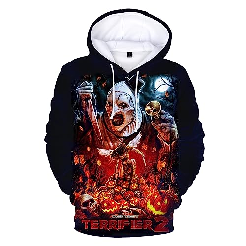 Terrifier 2 Hoodie Gruseliger Charakter Pullover Sweatshirt Halloween Unisex 3D Hoodie mit Tasche für Männer Frauen Teenager, 4, XXX-Large von Podvukz