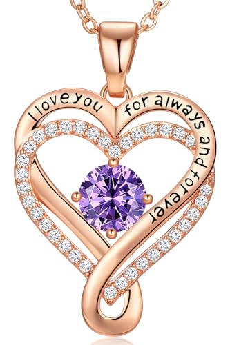 18K Roségold Halskette Damen Geschenke für Frau Geburtstag Hochzeit Jubiläum für sie Unendlichkeitsherz Geburtsstein Brautschmuck Liebe Geschenk für Mama Tochter in, Sterling Silber, Zirkonia von Poekio