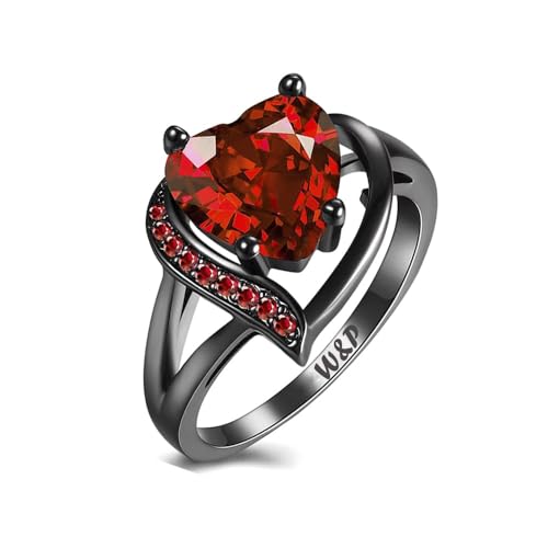 Paar Ringe mit Gravur Eheringe Partnerringe Verlobungsringe für Frauen Wolfram Herren Ring Schwarz Rot Zirkonia Edelstahl für Freundin Ihn Personalisiert (Ringe für Damen) von Poening