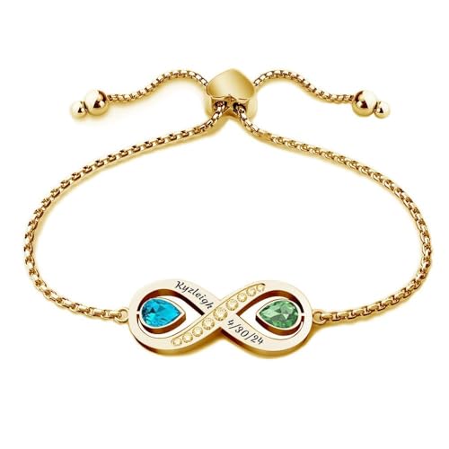 Poening Unendlichkeit Armbänder mit Gravur Frauen Personalisierter Schmuck Muttertag Armbänder Damen Gold mit Herz Personalisierte Geschenke Mama Geburtstag (Goldene) von Poening