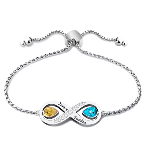 Poening Unendlichkeit Armbänder mit Gravur Frauen Personalisierter Schmuck Muttertag Armbänder Damen Gold mit Herz Personalisierte Geschenke Mama Geburtstag (Silber) von Poening