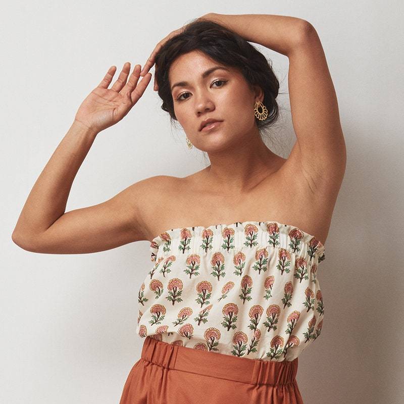 Boho-Chic-Damen-Bustier, Mit Blockdruckblumen Oder Glänzendem Gold-Uni Ihrer Wahl von CelesteJasmin