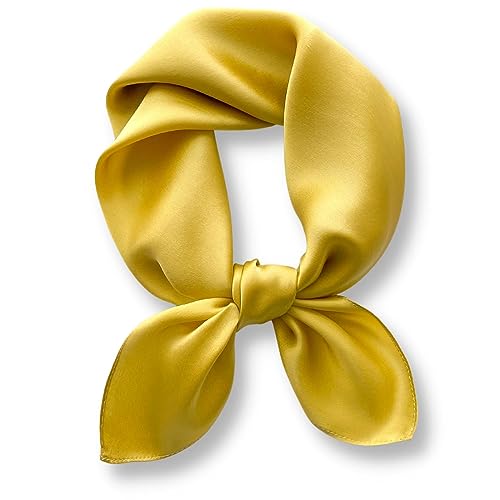 PoeticEHome Einfarbiger Maulbeerseide-Schal, leicht, 66 cm, quadratisch, Halstuch für Damen, Hals, Haare, Kopf, in Geschenkverpackung, Sc12 Senfgelb, 26"x26"(66x66cm) von PoeticEHome
