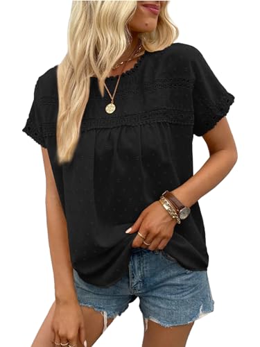 Poetsky Damen-Sommerbluse, kurzärmelig, Spitze, gehäkelt, fließend, Babydoll, elegant, lässig, Arbeit, Schwarz, Mittel Poetsky Damen-Sommerbluse, kurzärmelig, Spitze, gehäkelt, fließend, Babydoll, elegant, lässig, Arbeit, Schwarz, Mittel von Poetsky